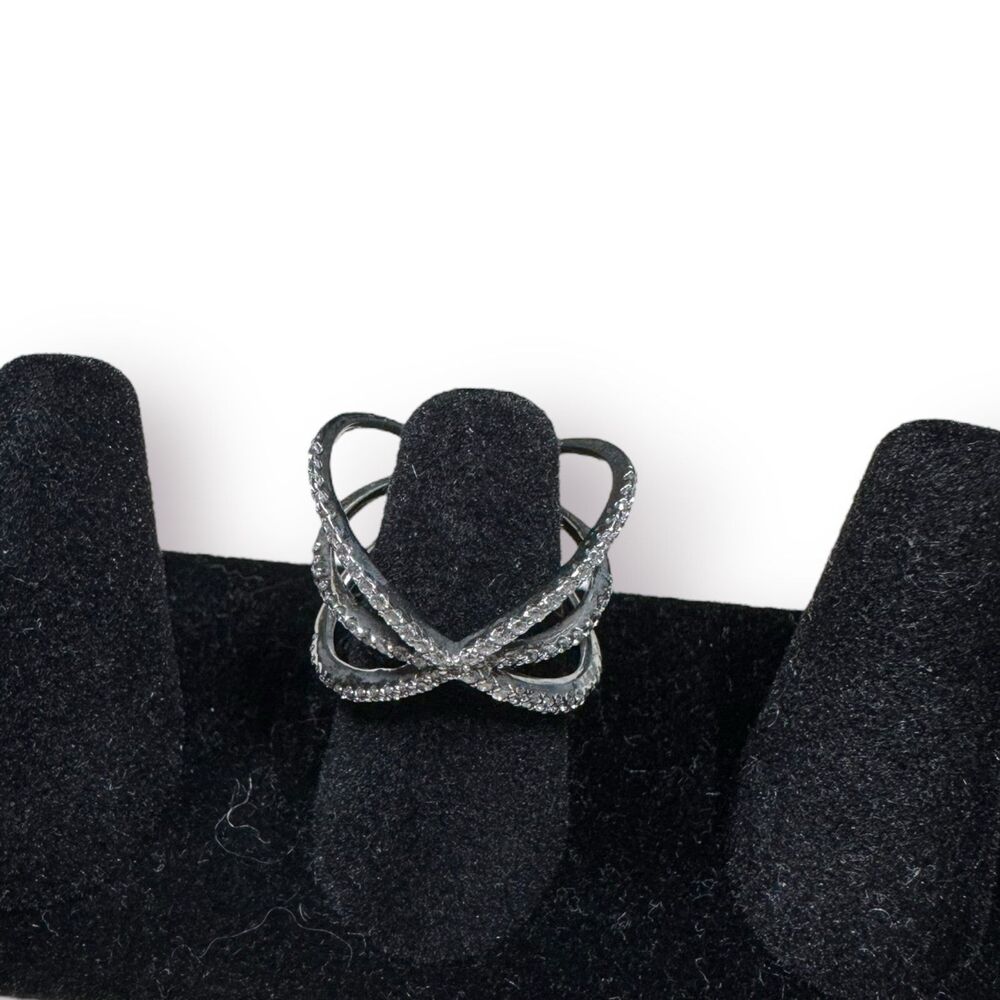 Vintage Plain &‎ CZ Reversible Triple Band Ring 925 Sterling Silver Size 9